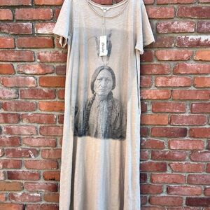 Oversized Sitting Bull Indian Native American Maxi Dress NWT